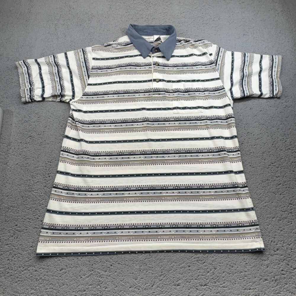 Vintage Classics by Palmland‎ Polo Shirt Mens XL Striped Pocket Pattern 90s